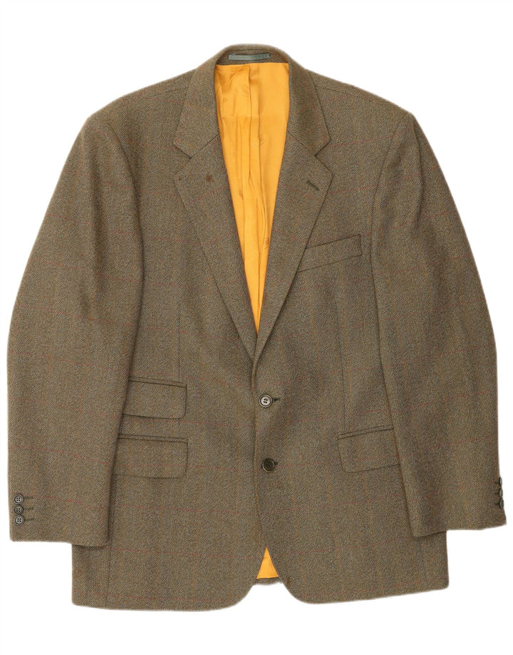 Giacca blazer da uomo a 2 bottoni Magee UK 42 XL lana a quadri marrone