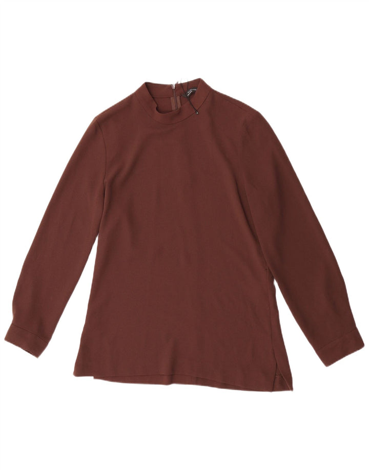 Camicetta a maniche lunghe da donna Zara UK 10 piccola poliestere marrone