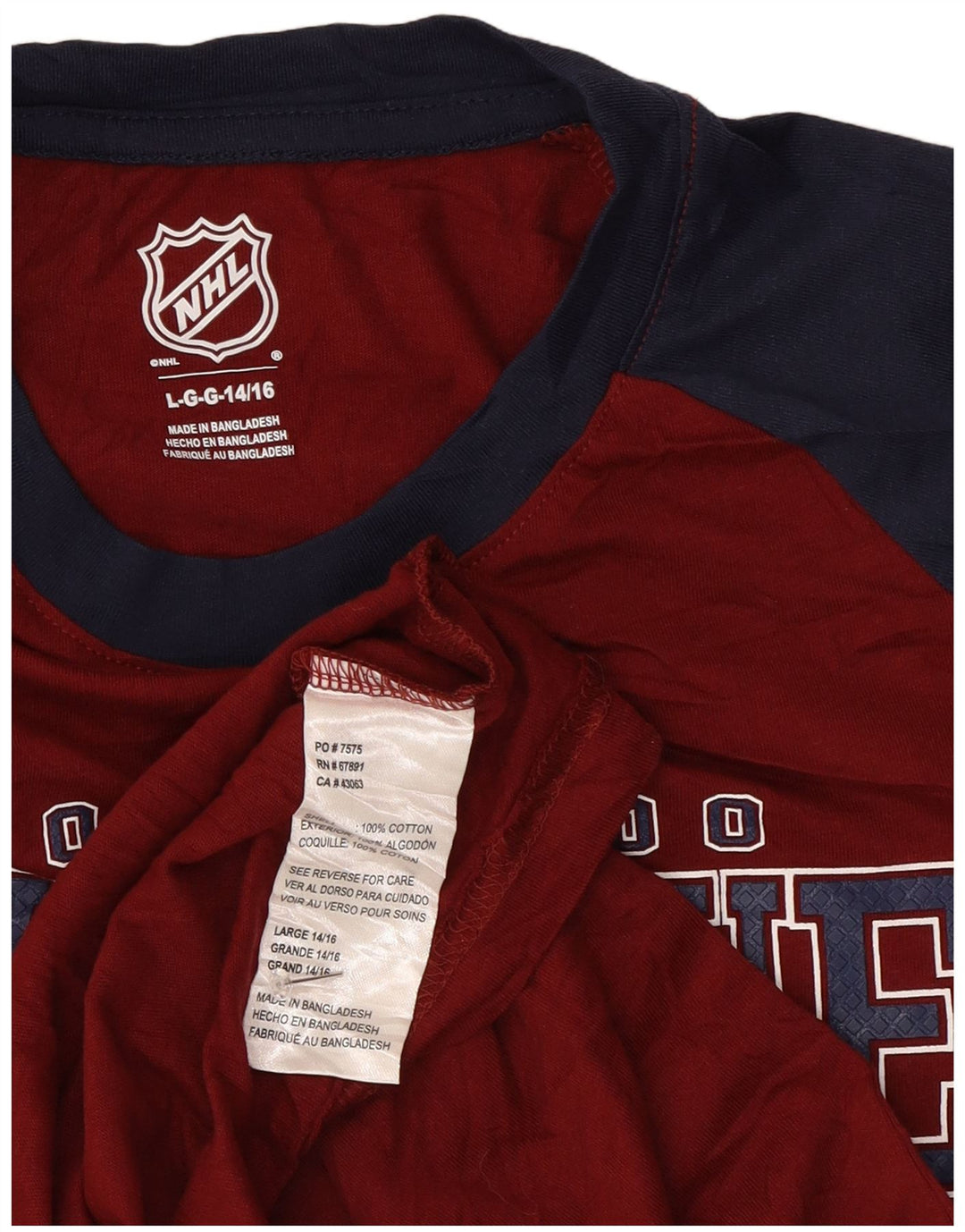 Maglietta grafica da ragazzo NHL a maniche lunghe 14-15 anni Large Bordeaux