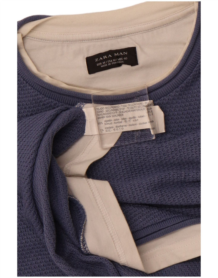 ZARA T-shirt da uomo Top media in cotone blu navy