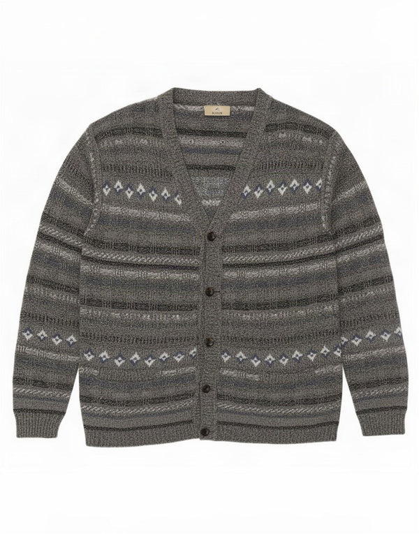 Maglione cardigan da uomo Rodes in cotone a righe grigio medio