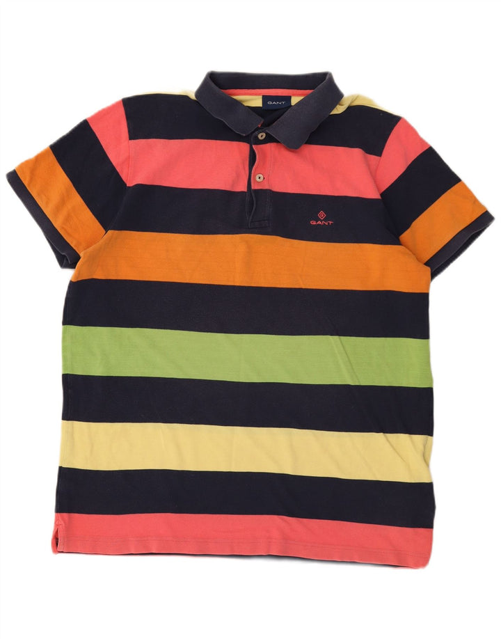 Polo da rugby da uomo Gant grande in cotone a righe multicolori