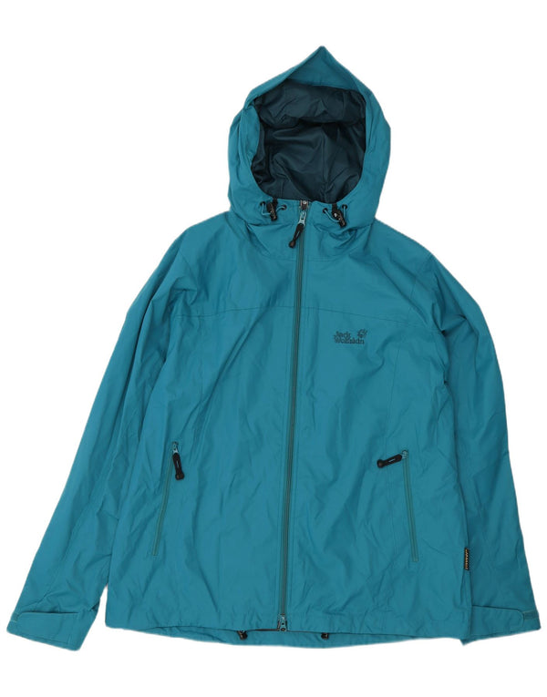 Giacca antipioggia con cappuccio da donna JACK WOLFSKIN UK 18/20 XL blu poliammide