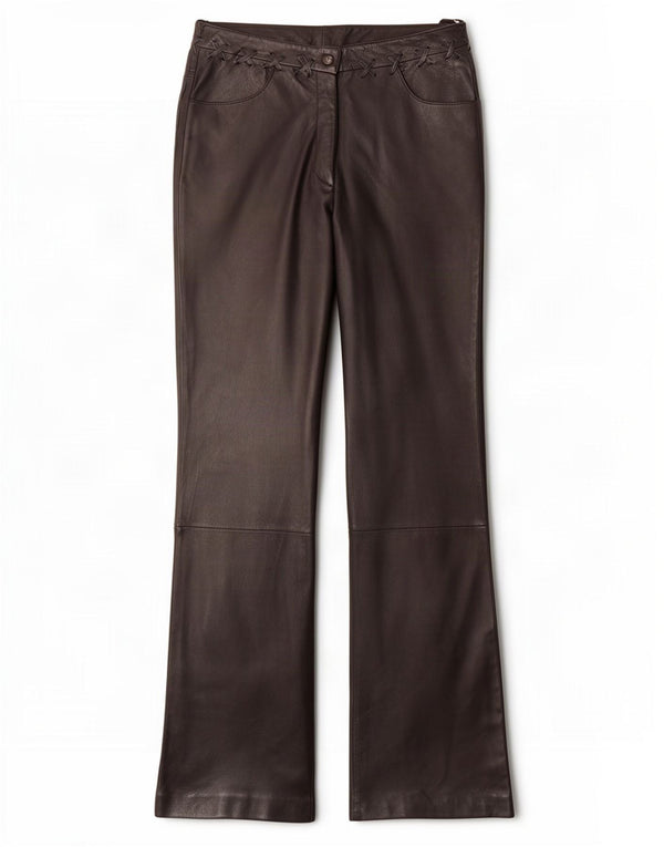 Pantaloni vintage in pelle bootcut da donna UK 12 medi W28 L32 neri