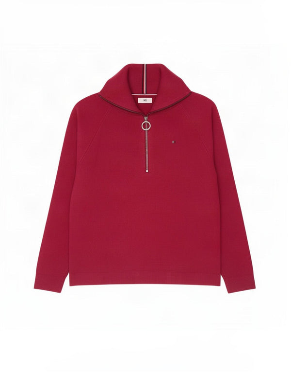 Maglione maglione con zip da donna Tommy Hilfiger UK 16 grande bordeaux