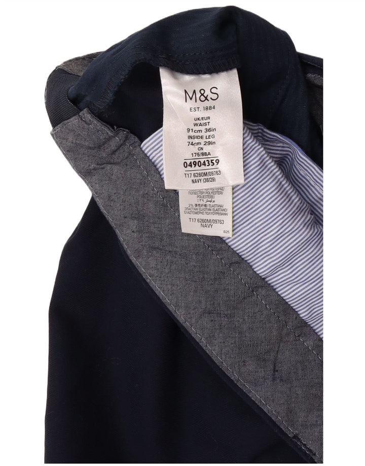Pantaloni da abito dritti da uomo Marks & Spencer W36 L27 poliestere blu navy