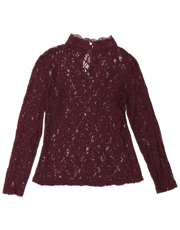 Oasis Camicetta in pizzo a maniche lunghe da donna Top UK 12 Borgogna medio floreale
