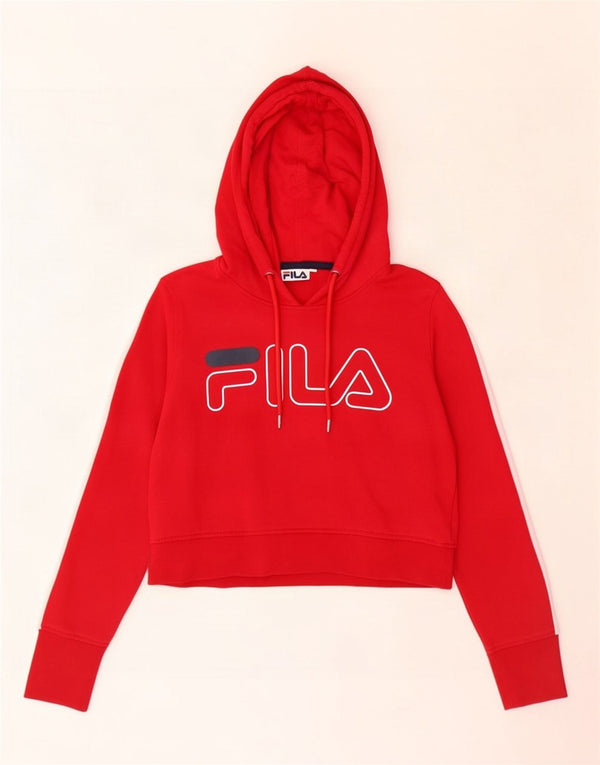 Maglione con cappuccio grafico oversize da donna Fila UK 6 XS rosso cotone