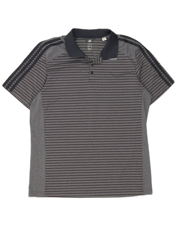 Polo Adidas Climacool da uomo XL in poliestere a righe grigie