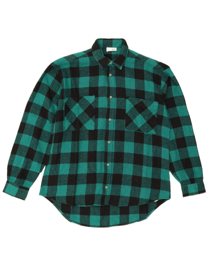 Camicia vintage da uomo in flanella a quadretti verde medio
