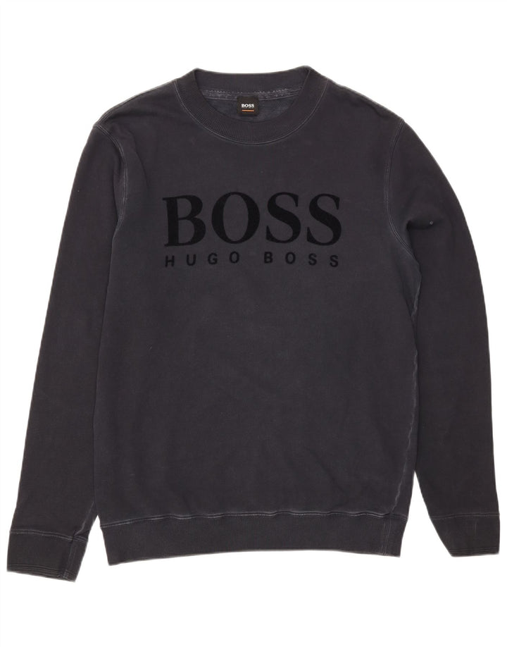 Felpa grafica da uomo Hugo Boss, maglione, cotone nero medio