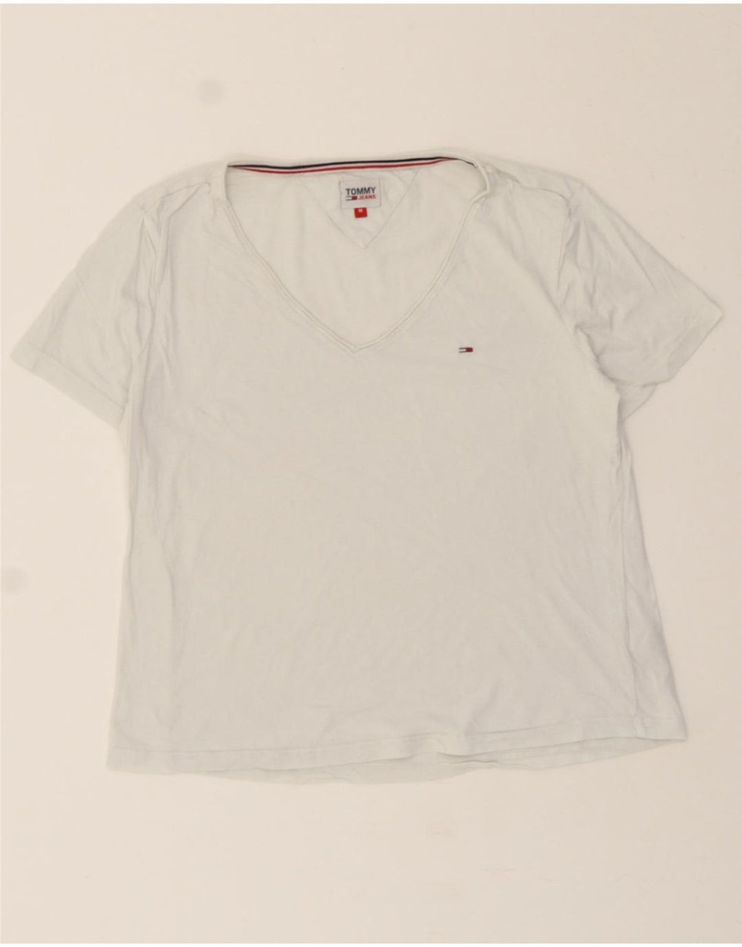 TOMMY HILFIGER Womens T-Shirt Top UK 14 Medium White Cotton Vintage Tommy Hilfiger and Second-Hand Tommy Hilfiger from Messina Hembry 