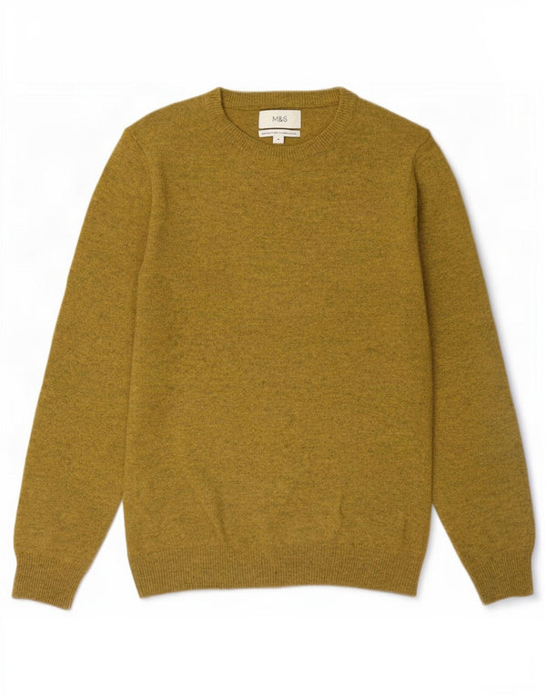 Maglione maglione girocollo da uomo Marks & Spencer in lana screziata gialla media