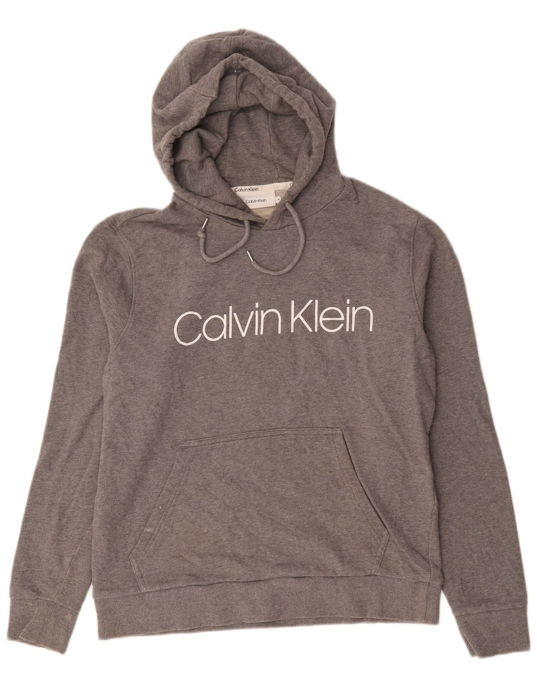 Maglione con cappuccio grafico da uomo Calvin Klein in cotone grigio medio