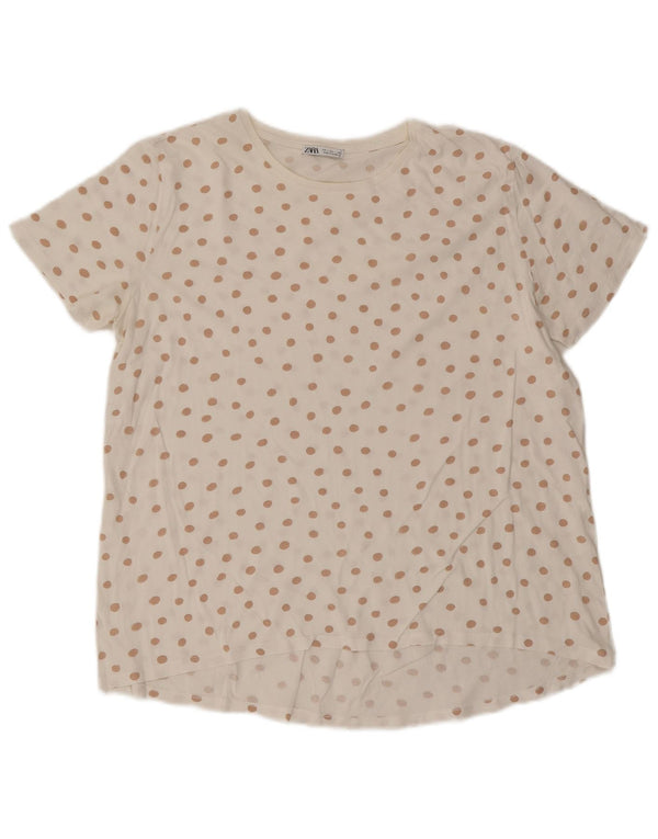ZARA T-shirt da Donna Top UK 16 Grandi Pois Bianchi