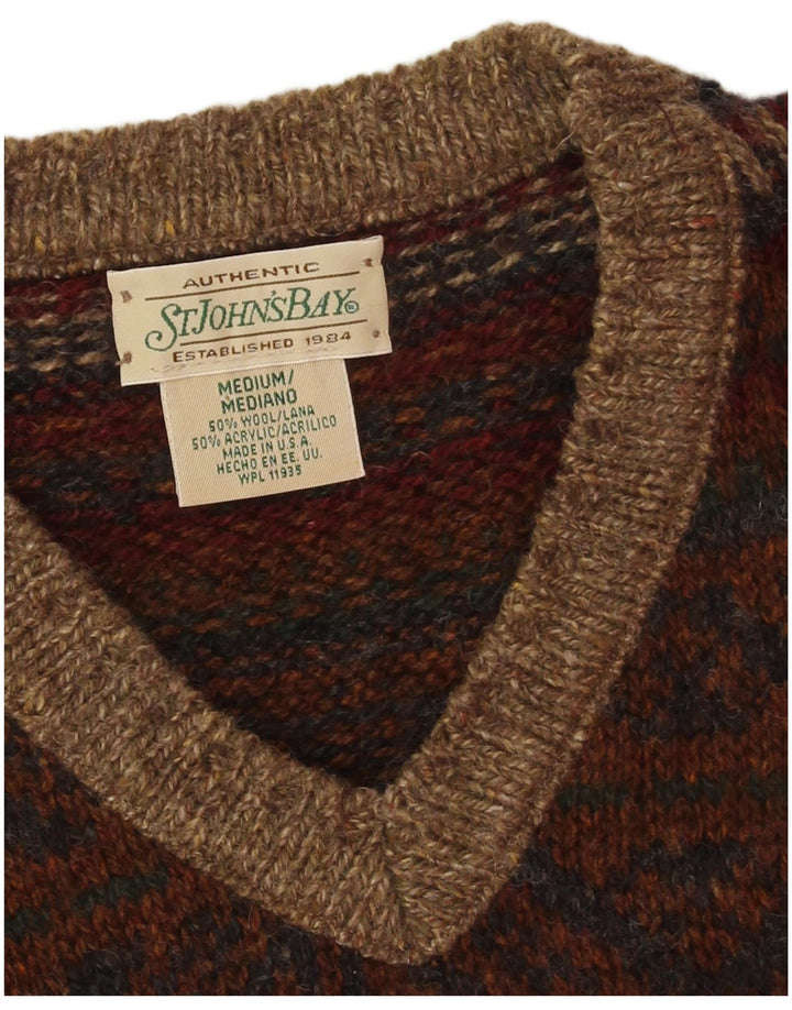 Maglione da uomo con scollo a V St John's Bay in lana Fair Isle beige medio