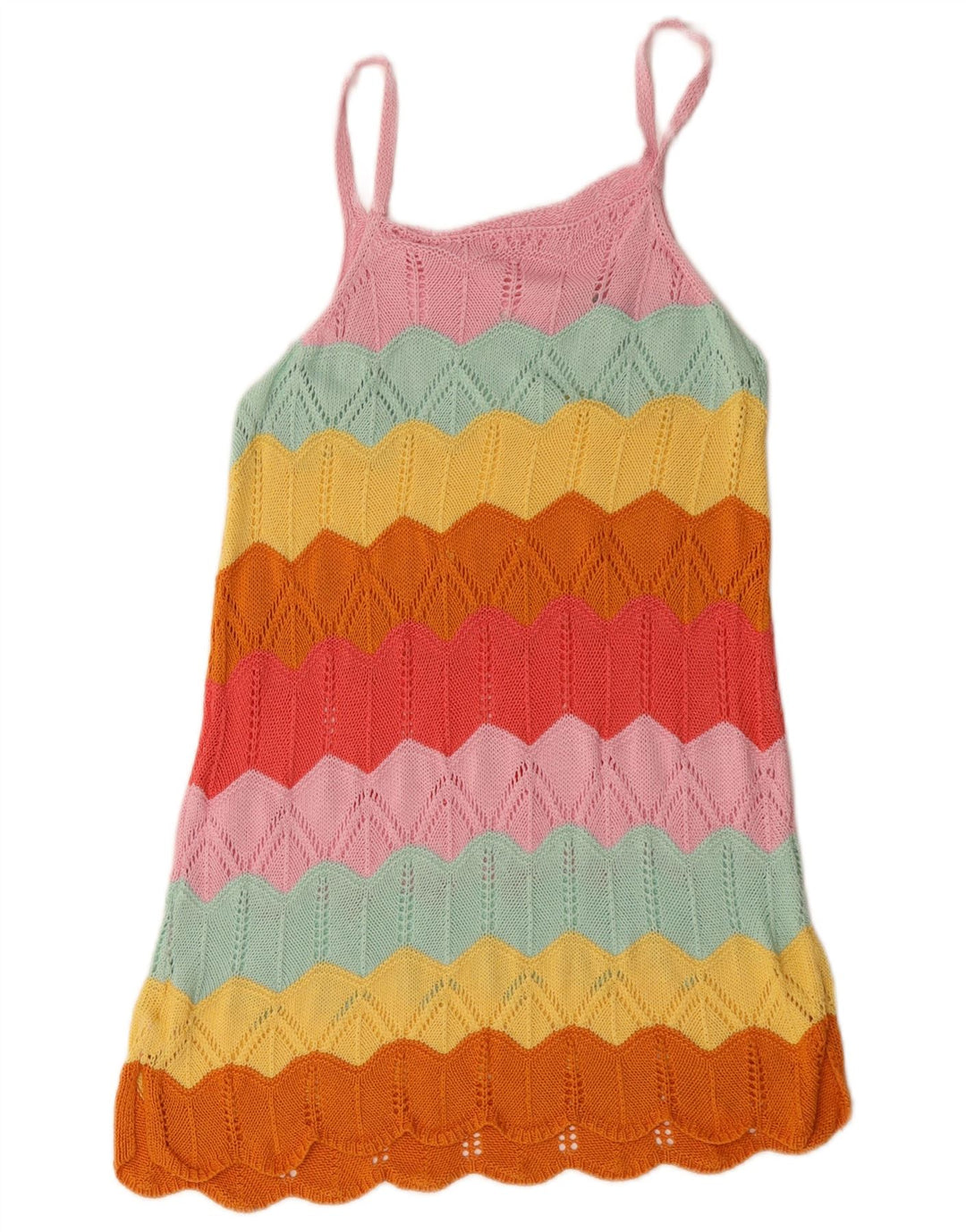 Prendisole vintage da donna all'uncinetto UK 12 a righe multicolori medie