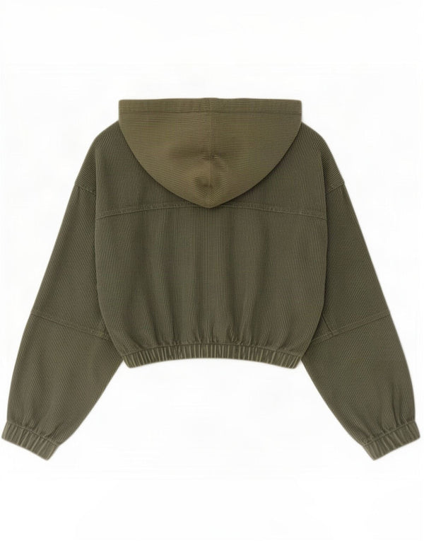 Giacca da donna in velluto a coste con cappuccio corto Urban Outfitters UK 14 verde medio