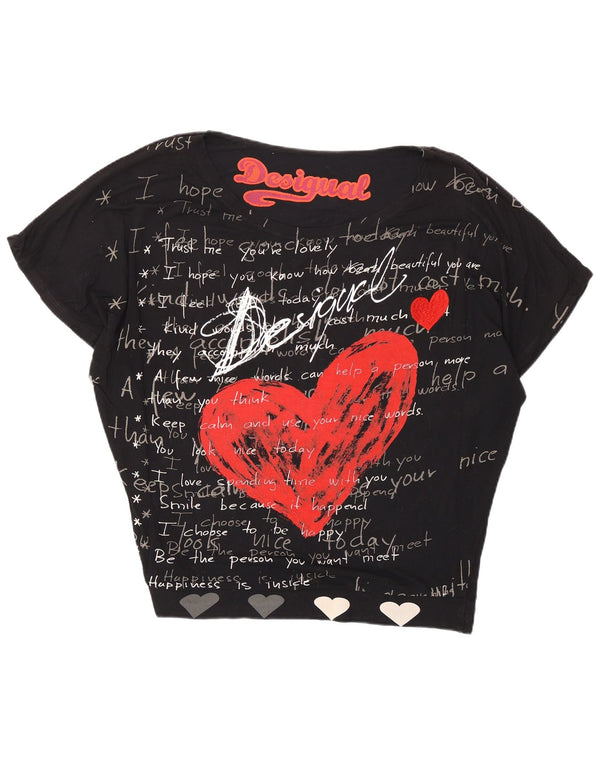 Desigual Womens Graphic T-Shirt Top UK 14 Medium Black