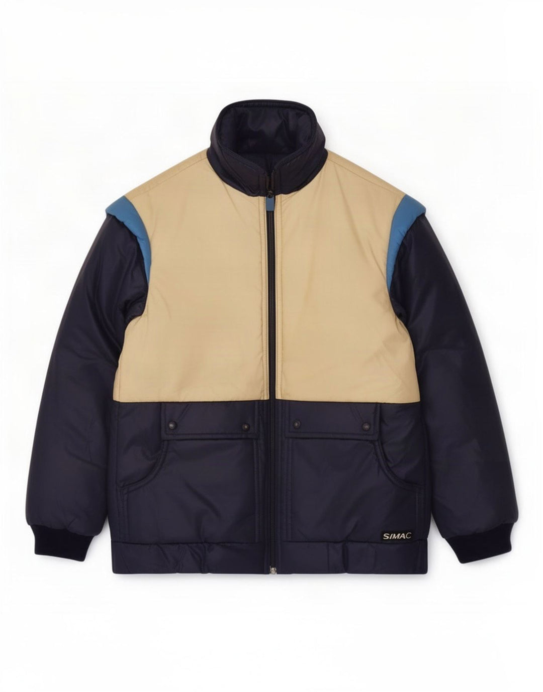 Giacca imbottita vintage da uomo UK 36 Small Blu Navy Colourblock in poliammide