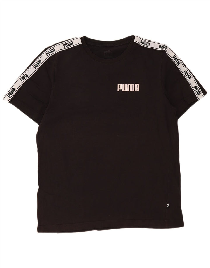 T-shirt grafica da uomo Puma Top in cotone color block medio nero