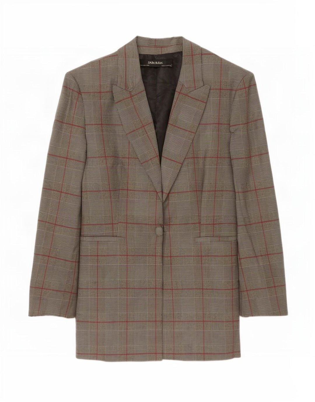 Giacca blazer da donna a 1 bottone Zara UK 12 Poliestere a quadri grigio medio