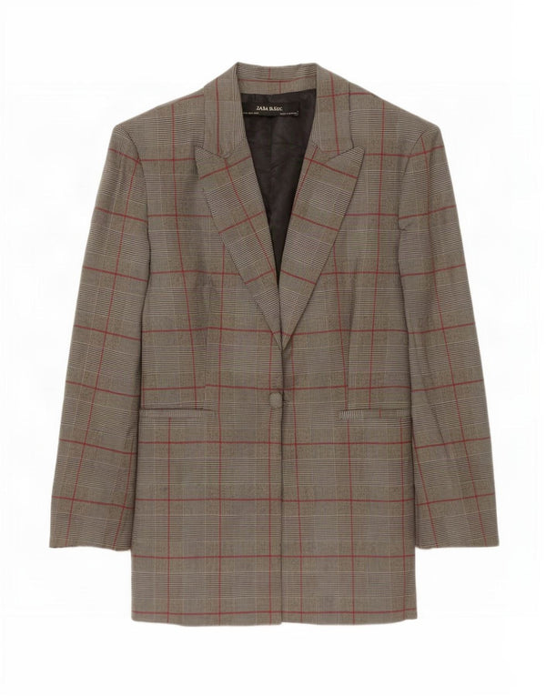 Giacca blazer da donna a 1 bottone Zara UK 12 Poliestere a quadri grigio medio