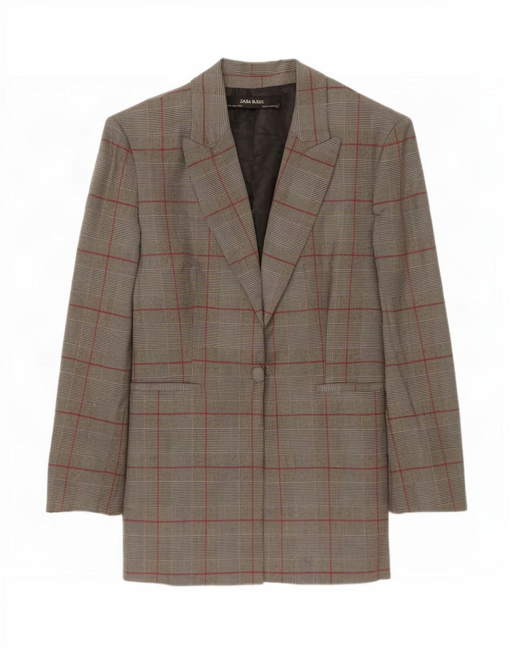Giacca blazer da donna a 1 bottone Zara UK 12 Poliestere a quadri grigio medio