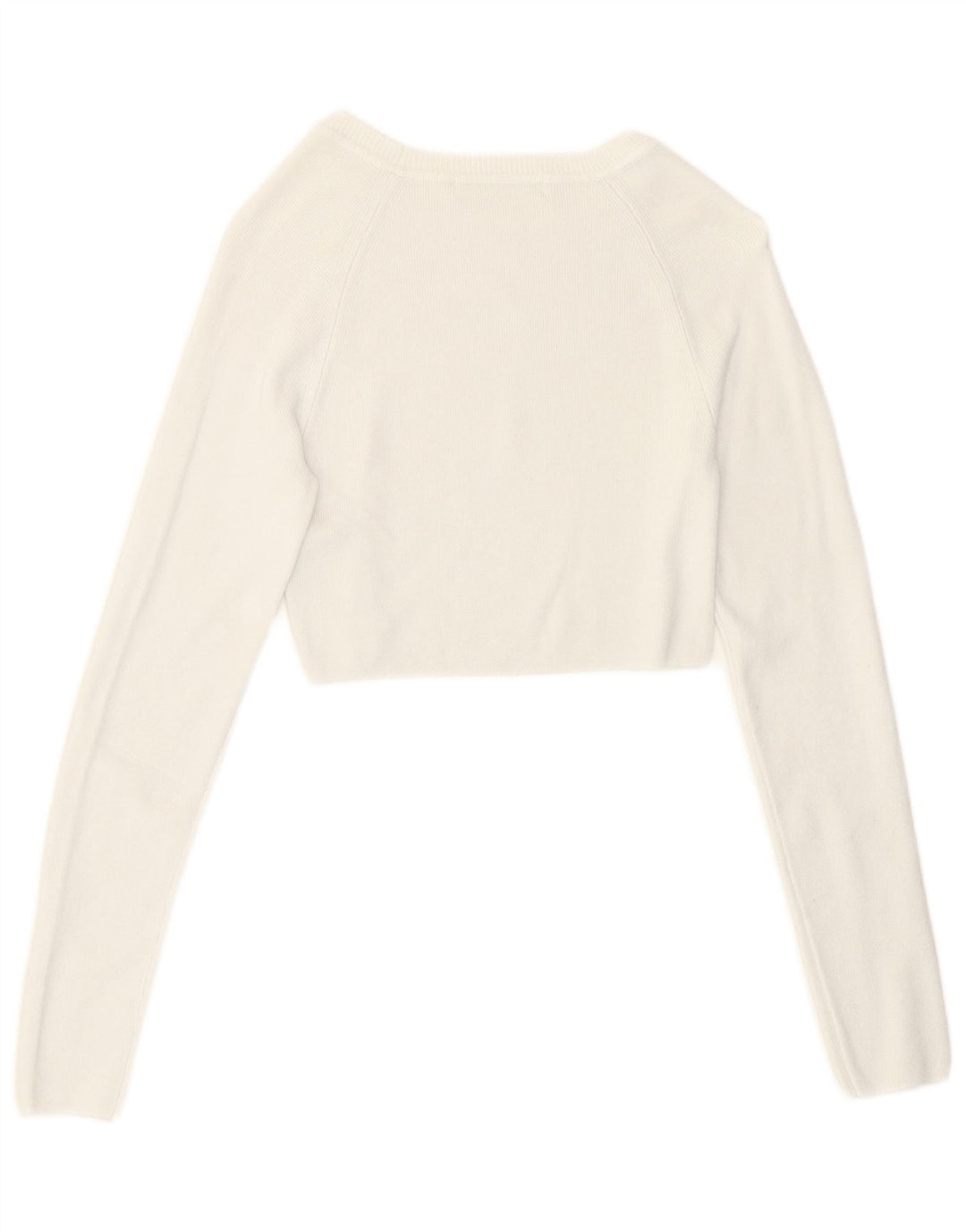 Pull & Bear Top corto da donna a maniche lunghe UK 8 Small Bianco in viscosa