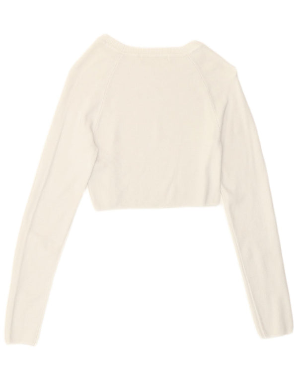 Pull & Bear Top corto da donna a maniche lunghe UK 8 Small Bianco in viscosa