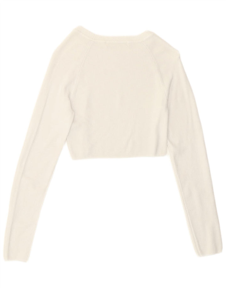 Pull & Bear Top corto da donna a maniche lunghe UK 8 Small Bianco in viscosa
