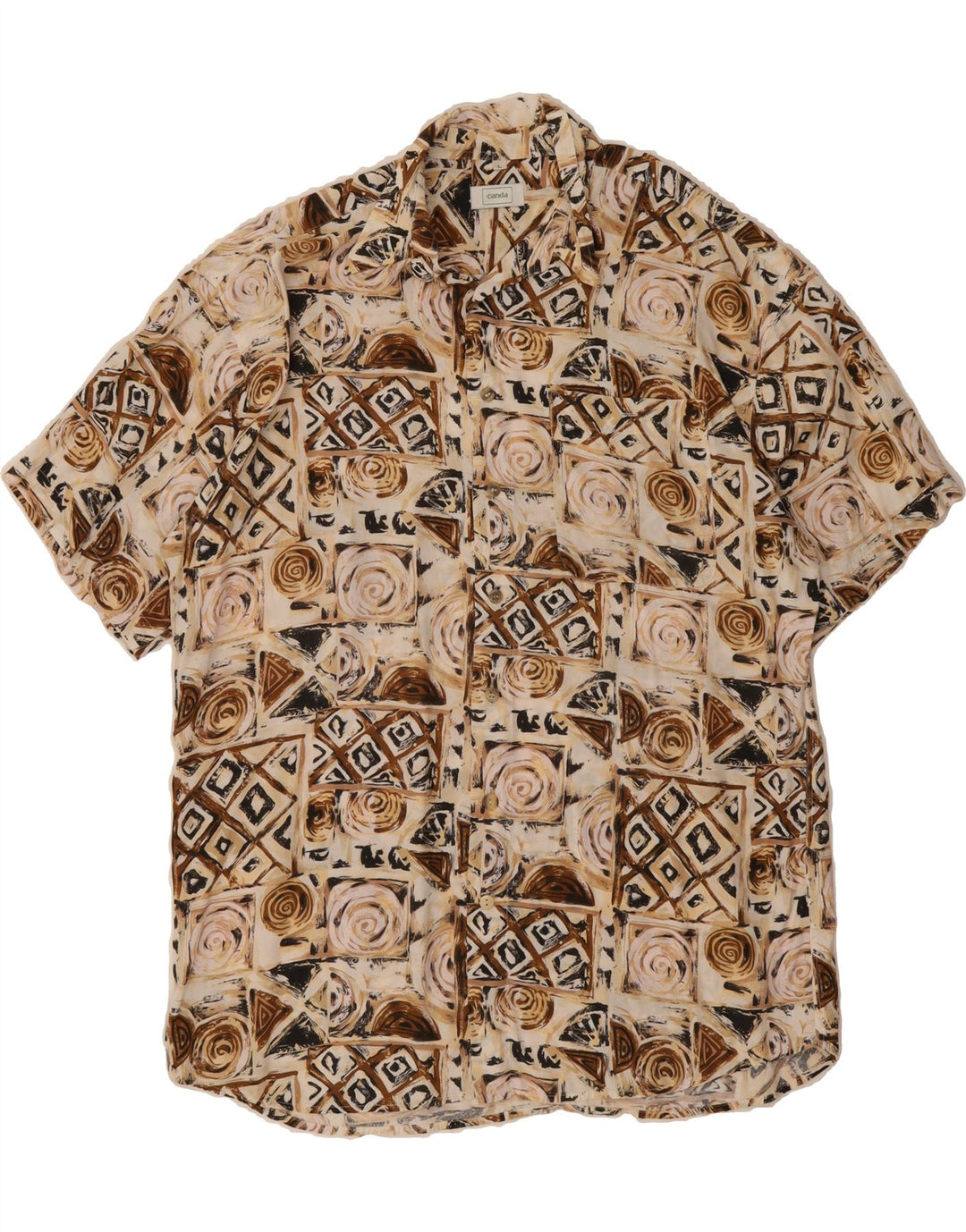 CANDA Mens Short Sleeve Shirt Large Multicoloured Geometric Viscose Vintage Canda and Second-Hand Canda from Messina Hembry 