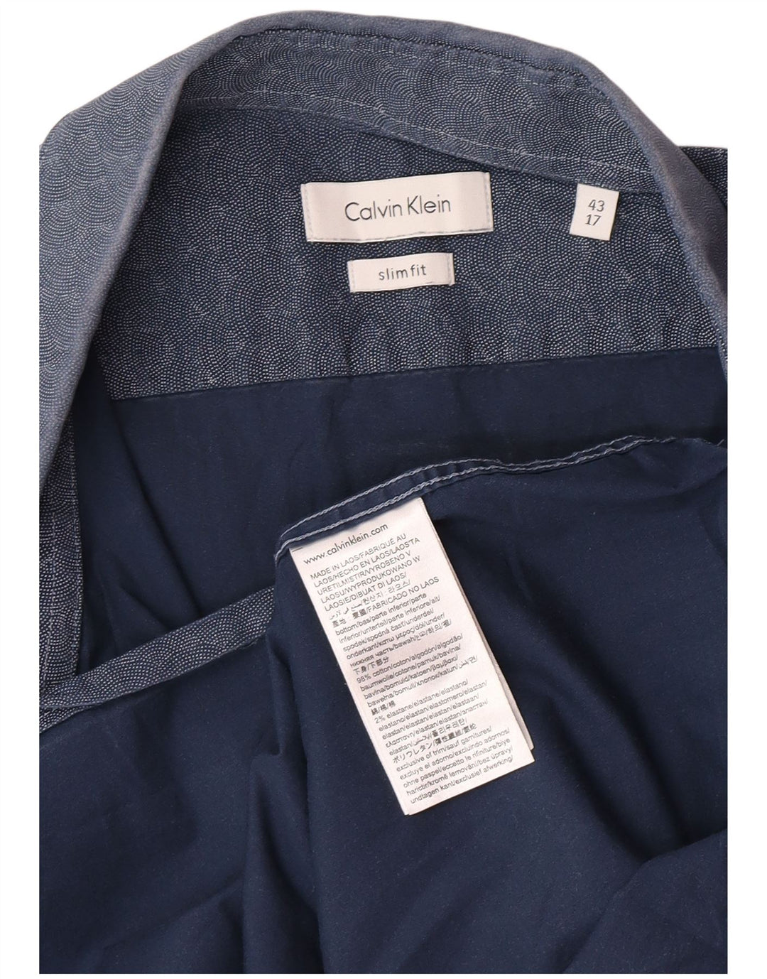 Camicia slim fit da uomo con motivo astratto Calvin Klein taglia 43 17 XL blu navy