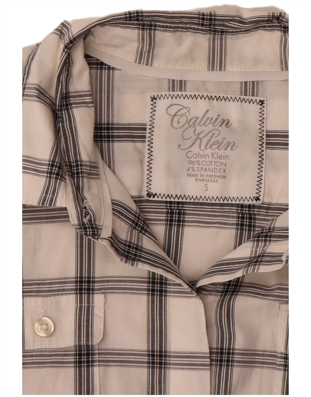 Camicia da donna Calvin Klein UK 10 piccolo cotone a quadri bianchi