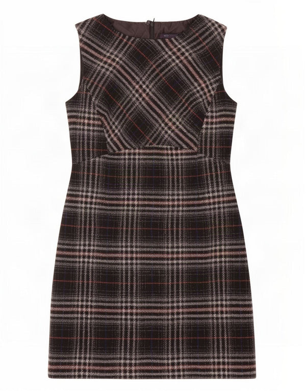Marks & Spencer Womens Sleeveless Shift Dress UK 12 Mdium Black Plaid