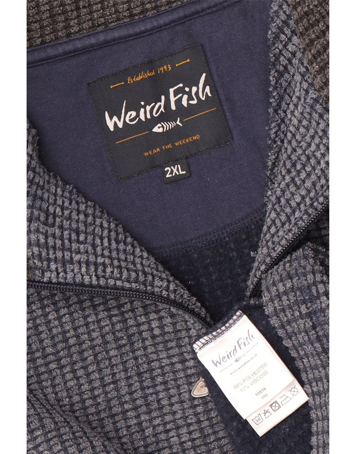 WEIRD FISH Maglione in pile da uomo con zip e collo 2XL poliestere blu