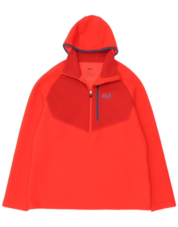 Jack Wolfskin Maglione in pile da uomo con cappuccio e zip UK 48 3XL Rosso Colourblock