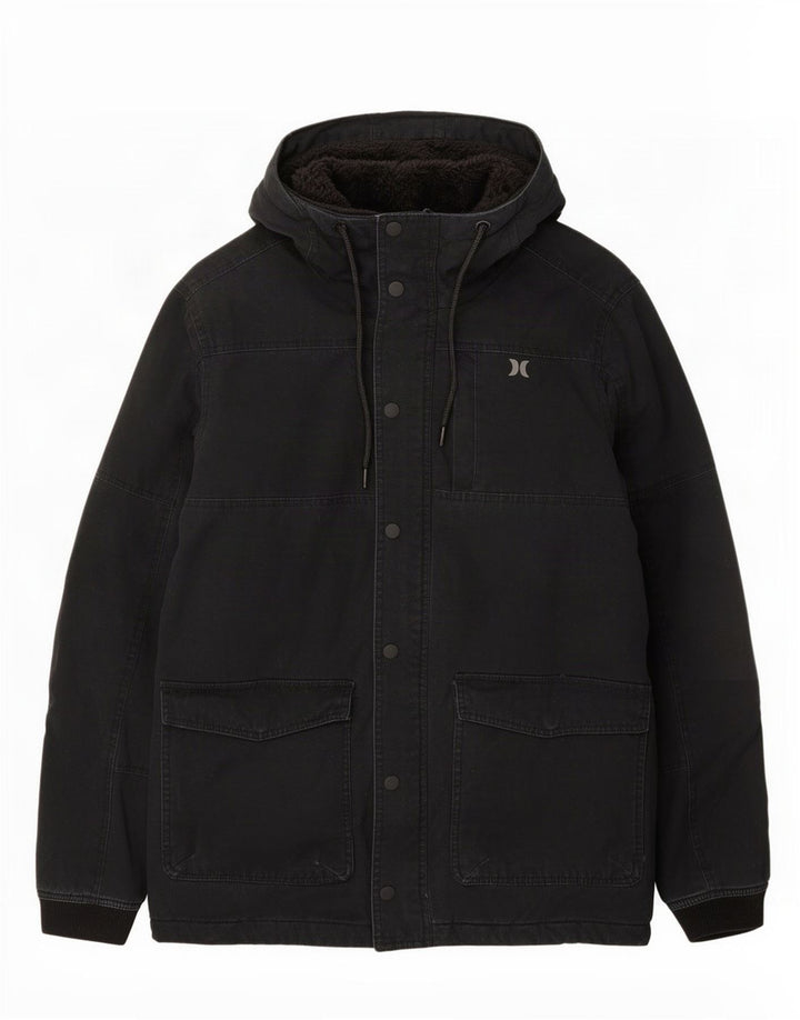 Giacca Parka con cappuccio da uomo Hurley UK 36 piccola in cotone nero