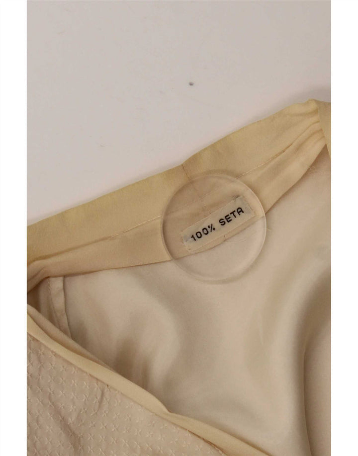 Giacca blazer vintage da donna a 3 bottoni UK 14 Seta beige media