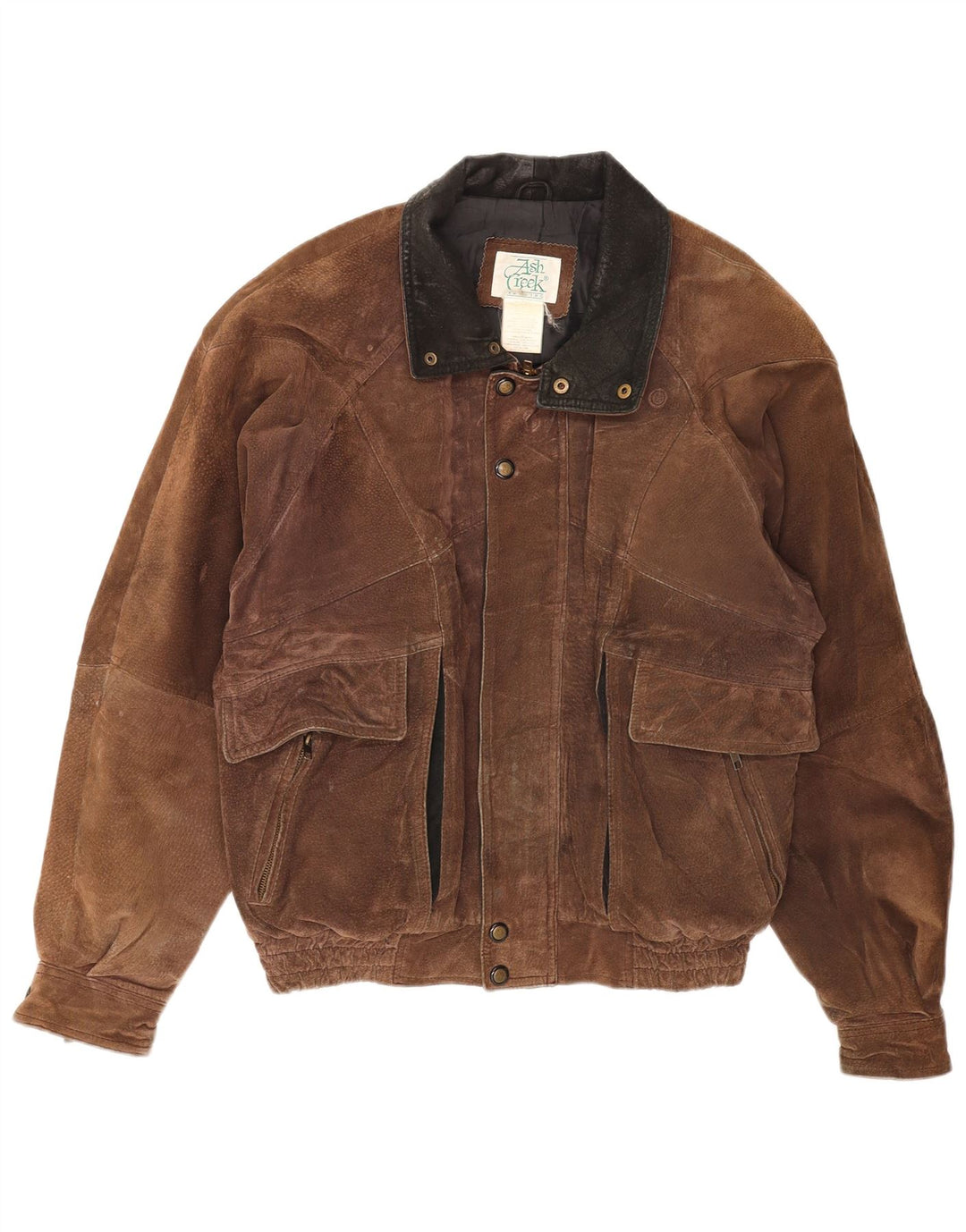 Giubbotto bomber in pelle scamosciata vintage da uomo UK 40 grande in pelle marrone