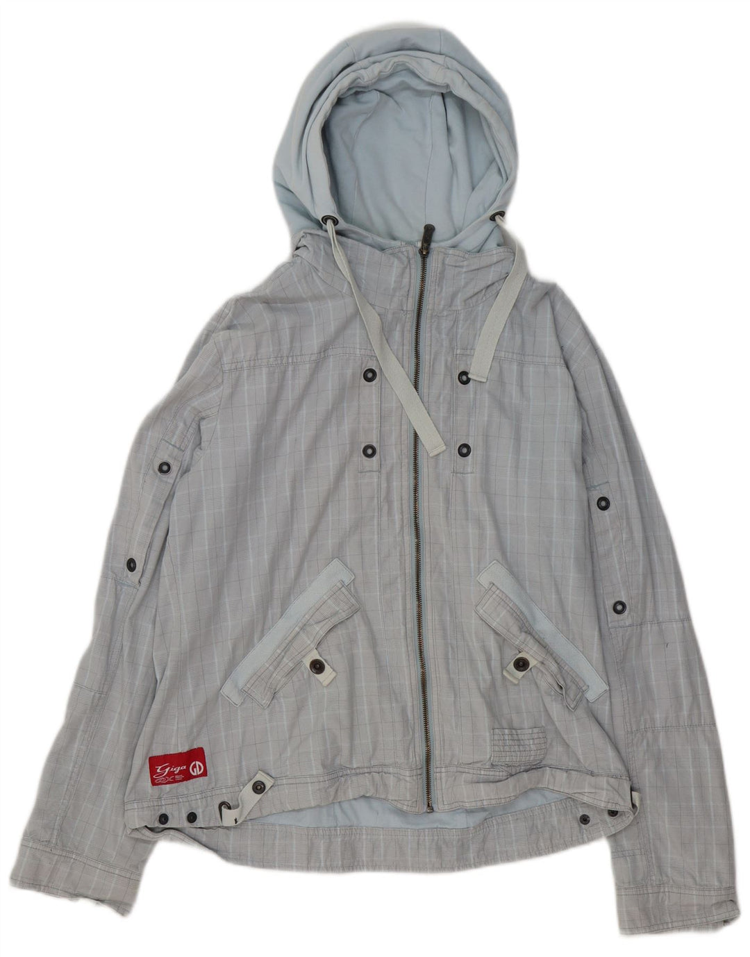 GIGA DX Giubbotto bomber con cappuccio da donna US 14 XL Poliestere a quadri blu