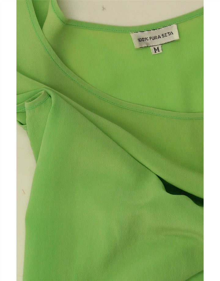 Top camicetta senza maniche vintage da donna UK 12 Seta verde medio