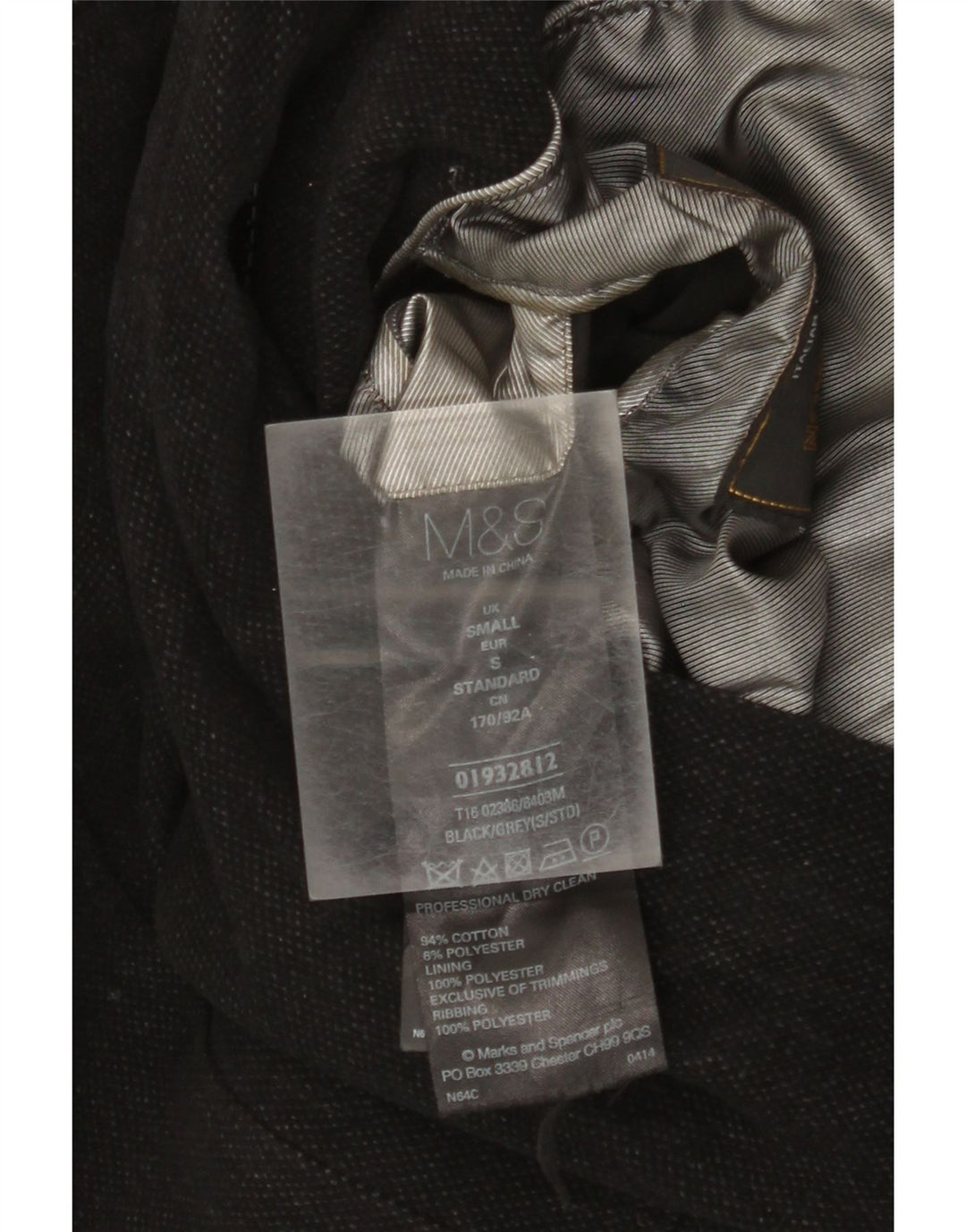 Giacca militare da uomo Marks & Spencer UK 36 piccola cotone nero