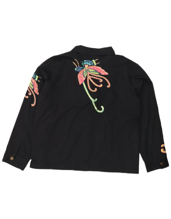 INDIGO MOON Giubbotto bomber oversize da donna UK 22 3XL Farfalla nera