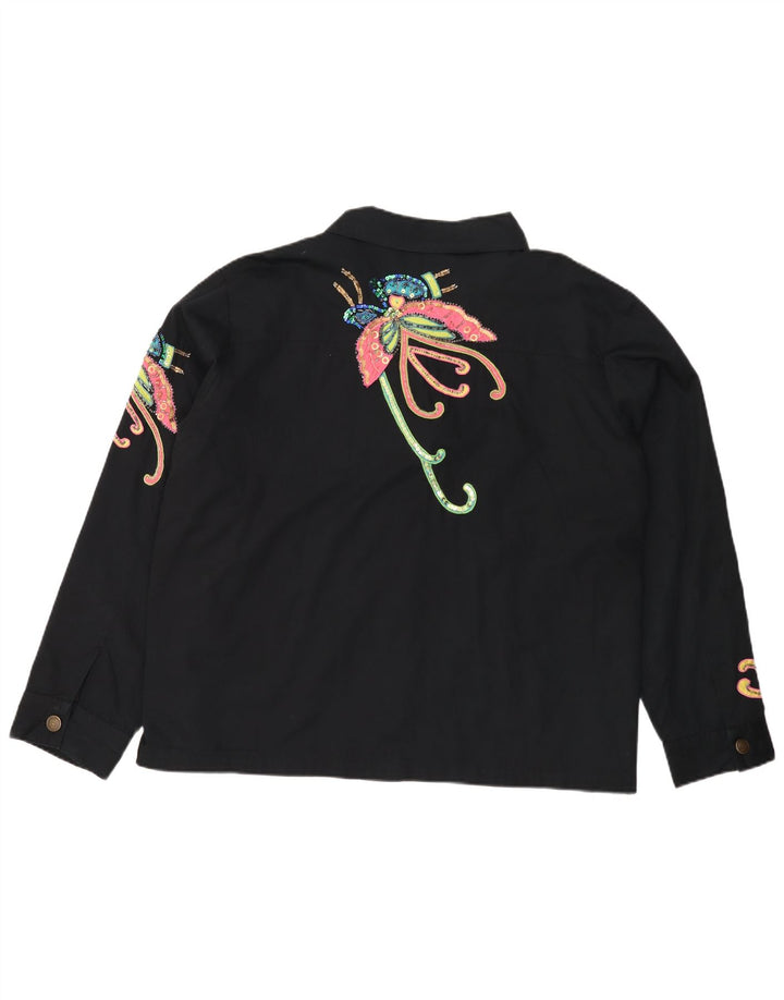 INDIGO MOON Giubbotto bomber oversize da donna UK 22 3XL Farfalla nera