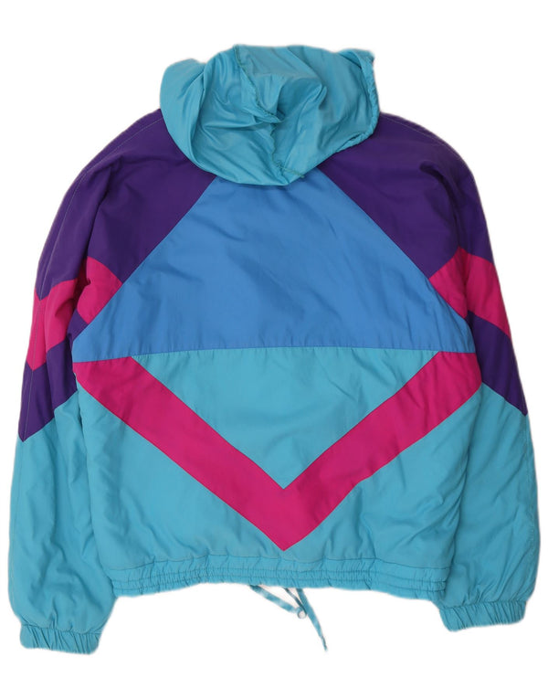 Vintage Mens Hooded Windbreaker Jacket UK 42 XL Blue Colourblock Polyamide