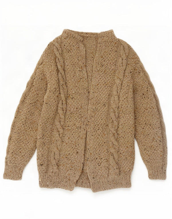 Maglione cardigan aperto da donna vintage UK 12 Beige medio screziato