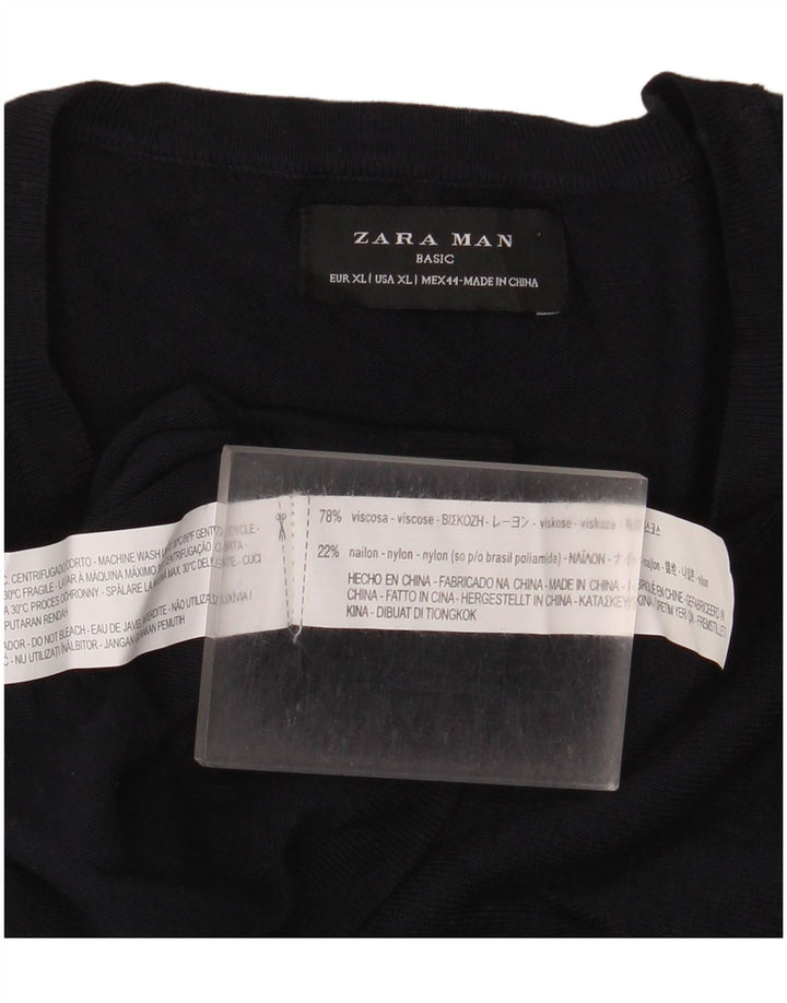Maglione ZARA da uomo girocollo XL in viscosa blu navy