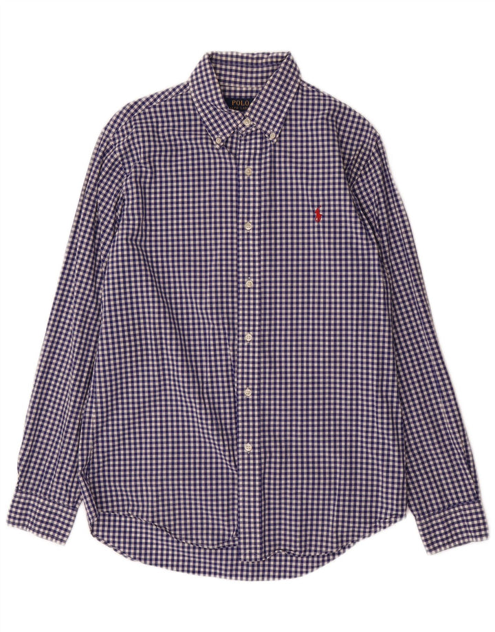 POLO RALPH LAUREN Mens Custom Fit Shirt Medium Blue Gingham Cotton