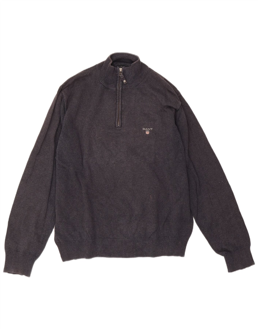 Gant Maglione da uomo con zip e collo in cotone medio blu navy screziato